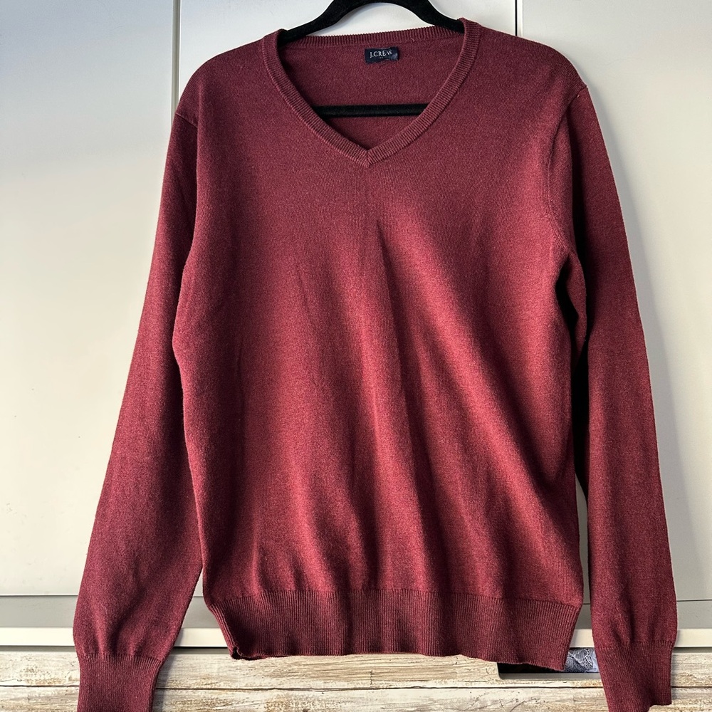 ❤️ J.Crew Men’s Merino Wool Blend V-Neck Sweater Red Size M